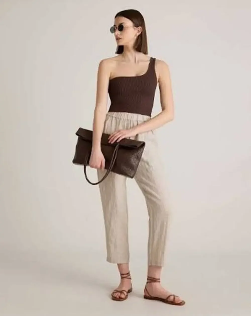 Quince M Women's 100% European Linen Tapered Ankle Pants Flax 24